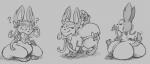 big_butt butt female feral food grey_background potbelly ribbons simple_background solo lowkey nintendo pokemon eeveelution generation_6_pokemon pokemon_(species) sylveon hi_res monochrome