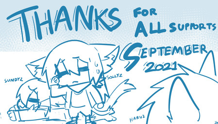 ambiguous_gender anthro bipen bodily_fluids clothing ear_tuft eyes_closed female lying male on_front pattern_background simple_background standing sweat text tired tuft sollyz haruz sollyz_(character) sundyz domestic_cat felid feline felis mammal 2021 english_text monochrome signature