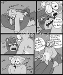 anthro balls blush bodily_fluids drooling duo erection eyewear genitals glasses male male/male penis saliva sex sweat text axismarcy unicorn_wars padre_(unicorn_wars) sargento_caricias bear mammal 2023 absurd_res comic hi_res monochrome translation_check translation_request