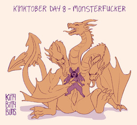 2_tails 3_heads anthro big_penis duo female fleshlight_position genitals horn larger_male long_tongue male male/female multi_head multi_tail penetration penis profanity size_difference smaller_female smaller_penetrated tail teratophilia text tongue vaginal vaginal_penetration wings kittybittybuns european_mythology godzilla_(series) greek_mythology kinktober mythology toho king_ghidorah bat dragon ghidorah_(species) hydra kaiju mammal mythological_creature mythological_scalie scalie western_dragon english_text hi_res