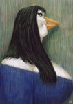 alternative_fashion anthro bangs beak big_breasts black_hair blue_clothing blue_dress breasts clothed clothing digital_pastel_(artwork) dress eyebrows eyelashes feathers female goth green_eyes hair impressionist_background long_hair low_cut_dress overweight overweight_female side_view solo white_body white_feathers dyna_soar goth_bird_(dyna_soar) avian bird 2024 bust_portrait digital_drawing_(artwork) digital_media_(artwork) hi_res portrait signature sketch