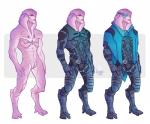 animal_genitalia armor blue_eyes cape clothed clothing fully_clothed genital_slit genitals male not_furry nude pink_body pink_skin scar smile solo lorna-ka bioware electronic_arts mass_effect jaal_ama_darav alien angara humanoid hi_res