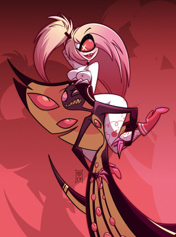1_eye black_body blonde_hair breasts claws detailed_background duo fangs female hair male male/female multi_eye multicolored_body multicolored_hair nipples nude open_mouth open_smile pink_hair smile tattoo teeth thick_thighs tongue two_tone_body two_tone_hair white_body wide_hips yellow_body cycoriot hazbin_hotel hellaverse cherri_bomb_(hazbin_hotel) sir_pentious_(hazbin_hotel) cyclops demon humanoid reptile scalie snake hi_res