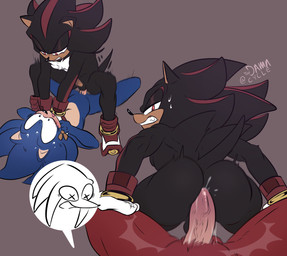 anal anal_penetration anthro asphyxiation balls black_body black_fur blue_body blue_fur bodily_fluids butt chest_markings chest_tuft choking clenched_teeth clock clothing cowgirl_position crossed_arms dominant dominant_anthro dominant_male erection footwear forced from_front_position frown fur furniture genital_fluids genitals gloves group half-closed_eyes handwear kerchief male male/male markings muscular muscular_male narrowed_eyes neckerchief neckwear nude on_bottom on_top penetration penis power_bottom red_body red_eyes red_fur reverse_cowgirl_position rough_sex sex shoes simple_background smile sofa striped_body striped_fur stripes submissive submissive_anthro submissive_male sweat tan_body tan_fur teeth thin_calves thin_legs thin_thighs trio tuft vein veiny_penis toodamncycle sega sonic_boom sonic_the_hedgehog_(series) knuckles_the_echidna shadow_the_hedgehog sonic_the_hedgehog echidna eulipotyphlan hedgehog mammal monotreme absurd_res comic hi_res signature