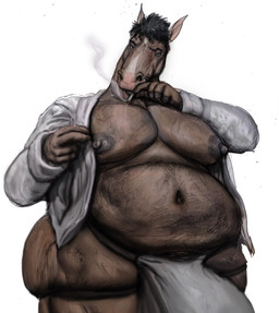 anthro belly big_belly big_butt big_muscles big_nipples big_pecs brown_body brown_fur bulge butt cigarette cigarette_in_mouth clothed clothing fur hair huge_butt jockstrap looking_at_viewer male moobs muscular nipples obese obese_male object_in_mouth overweight overweight_male pecs simple_background smoking solo thick_thighs underwear hohohonse bojack_horseman netflix bojack_horseman_(character) equid equine horse mammal digital_media_(artwork)