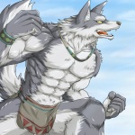 abs anthro biceps big_muscles bottomwear bracelet clothed clothing flexing fur jewelry loincloth male muscular muscular_anthro muscular_male necklace pecs pose solo tail topless tribal yellow_eyes wildheit canid canine canis mammal wolf 1:1