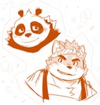 accessory anthro blush duo eyebrows headband male overweight smile thick_eyebrows moku_nameko dreamworks kung_fu_panda tamacolle master_po_ping musashi_(tamacolle) bear canid canine canis domestic_dog giant_panda mammal headshot_portrait hi_res portrait