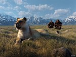 cloud female feral fur grass group hair male paws plant quadruped tail tail_tuft trio tuft whiskers julio_lacerda archaic_human cave_lion felid hominin mammal neanderthal pantherine prehistoric_species primate 4:3 hi_res