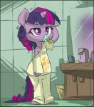 anthro anthrofied bathroom biped brush clothed clothing container cup female fur hair horn inside long_hair mirror multicolored_hair purple_body purple_eyes purple_fur purple_hair sink solo standing toothbrush toothpaste two_tone_hair atryl friendship_is_magic hasbro my_little_pony mythology twilight_sparkle_(mlp) equid equine mammal mythological_creature mythological_equine unicorn 2013 digital_media_(artwork) hi_res