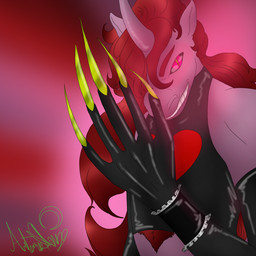 anthro black_sclera clothing glowing glowing_eyes horn leather leather_clothing looking_at_viewer male metal_claws solo unicorn_horn fledgedragonfox mythology valentine_(fledgedragonfox) demon equid equine humanoid hybrid mammal mythological_creature mythological_equine unicorn 1:1