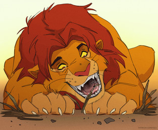 ambiguous_gender anthro bodily_fluids duo fur hair imminent_vore macro male mane micro open_mouth orange_body orange_fur red_hair saliva sharp_teeth size_difference teeth tongue ksejl disney the_lion_king simba_(the_lion_king) felid lion mammal pantherine hi_res