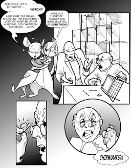 3_toes angry anthro bald balding cage clenched_teeth clothing dazed dialogue drugged duo eyewear fedora feet female frown furrowed_eyebrows glasses hat headgear headwear male male/female substance_intoxication sweater teeth thinking thought_bubble toes topwear turtleneck chris_fischer chip_'n_dale_rescue_rangers disney chip_(disney) dr._snow_(chris_fischer) gadget_hackwrench chipmunk ground_squirrel human mammal mouse murid murine rodent sciurid hi_res