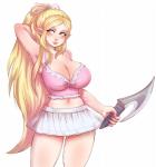 big_breasts bottomwear breasts cleavage clothed clothing elf female humanoid knife navel not_furry pinkkoffin skirt solo