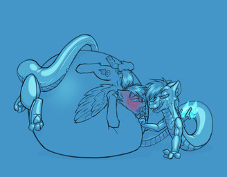 after_kiss ambiguous_gender animal_genitalia animal_penis anthro anus balls blush bodily_fluids duo equine_genitalia equine_penis feral genitals inflation kissing looking_pleasured male nude penis saliva wings krd friendship_is_magic hasbro my_little_pony mythology rainbow_dash_(mlp) zeno_(krd) chimera draconequus equid equine mammal mythological_creature mythological_equine pegasus 2026 hi_res