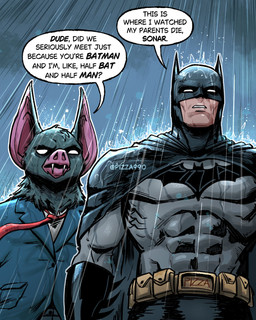 anthro bat_ears bat_nose biped cape clothed clothed_anthro clothed_human clothed_male clothing dialogue duo fangs fur gloves grey_body grey_fur handwear light_body light_skin male mask muscular muscular_human muscular_male necktie raining speech_bubble suit_jacket superhero teeth text pizza990 batman_(series) dc_comics dispatch this_is_where_i_watched_my_parents_die batman sonar_(dispatch) bat human mammal 2025 4:5 absurd_res digital_media_(artwork) english_text hi_res meme