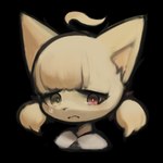 ahoge alpha_channel anthro bangs black_lips black_nose bodily_fluids canid canine crying eyelashes female frown fur hair hasukii herba_(hasukii) heterochromia kemono lips low_res mammal pigtails prick_ears pupils red_eyes sad solo tan_body tan_ears tan_fur tan_hair tan_inner_ear tears unusual_pupils worried yellow_eyes young