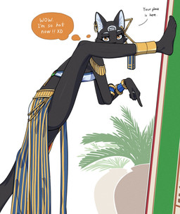 5_fingers 5_toes anthro barefoot biped black_body black_fur bottomwear breasts butt clothed clothed_anthro clothed_female clothing dialogue feet female fingernails fingers flexible foot_on_wall fully_clothed fully_clothed_anthro fully_clothed_female fur gesture hand_gesture looking_at_viewer medium_breasts nails plantigrade pointing pointing_down side_view simple_background solo standing talking_to_viewer text thought_bubble toenails toes topwear white_background yellow_eyes nulia tarahe domestic_cat felid feline felis mammal 2025 digital_drawing_(artwork) digital_media_(artwork) english_text hi_res shaded