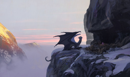 ambiguous_feral ambiguous_gender blue_body blue_scales cloud day egg feral horn long_neck membrane_(anatomy) membranous_wings mountain nest outside quadruped scales sky snow solo tail wings hugh_ebdy mythology azusis dragon mythological_creature mythological_scalie scalie shaded