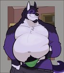 anthro arm_tuft barazoku belly belly_hair belly_lift biceps big_belly body_hair book bookshelf border bottomwear bottomwear_down briefs bulge chest_hair chest_tuft clothed clothing deltoids elbow_tuft facial_hair front_view furniture goatee green_briefs green_clothing green_underwear grey_border grin hand_on_belly inside looking_at_viewer male manly moobs musclegut muscular muscular_arms navel neck_tuft overweight pants pants_down partially_clothed pecs shoulder_tuft sideburns smile solo tuft underwear kyutka3 izanagiroo_(character) kangaroo macropod mammal marsupial 2025