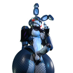 4_fingers anthro areola balls bare_shoulders big_penis black_areola black_clothing black_fingerless_gloves black_glans black_gloves black_handwear black_nipples blue_body bow_tie bracelet breasts buckteeth clothed clothing crop_top crossgender erection eyelashes fingerless_gloves fingers fishnet_clothing fishnet_leggings fishnet_legwear genitals glans glistening glistening_body gloves green_eyes gynomorph handwear intersex jewelry leggings legwear looking_at_viewer low-angle_view machine medium_breasts midriff mtg_crossgender mti_crossgender nipples off_shoulder pattern_clothing pattern_shirt pattern_topwear penis purple_bow_tie purple_eyelids shirt shirt_up simple_background soft_abs solo spiked_bracelet spikes standing striped_clothing striped_shirt striped_topwear stripes teeth thick_thighs topwear under_boob white_background wide_hips atumalaca atumalaca_(modeler) five_nights_at_freddy's five_nights_at_freddy's_2 scottgames toy_bonnie_(fnaf) animatronic lagomorph leporid mammal rabbit robot robot_anthro 2025 3d_(artwork) digital_media_(artwork) hi_res