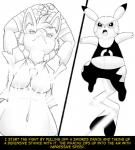 anthro breasts cleft_tail clothing cosplay_pikachu_(costume) costume duo featureless_breasts female tail text fidchellvore nintendo pokemon cosplay_pikachu_(character) fan_character hildegard_(fidchellvore) pikachu_libre generation_1_pokemon generation_4_pokemon lucario pikachu pokemon_(species) 2019 comic female_(lore)