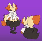 anthro areola big_breasts big_butt breasts butt female fluffy fluffy_tail huge_breasts huge_butt looking_back nipples nude orange_areola orange_nipples pseudo_clothing red_eyes solo stick tail stormkinght nintendo pokemon braixen generation_6_pokemon pokemon_(species)