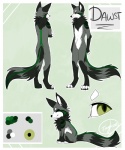 anthro biped black_body black_fur crossed_arms eyes_closed feral fur green_eyes grey_body grey_fur male multiple_poses neck_tuft nude pose side_view simple_background smile solo standing text tuft taykoe dawst canid canine fox mammal 2014 english_text model_sheet