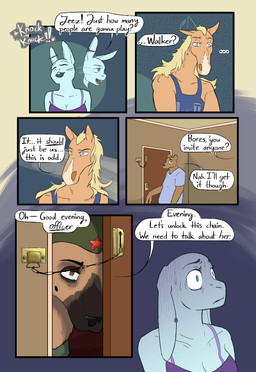 anthro breasts clothed clothing detailed_background dialogue door doorway ear_piercing facial_scar female fur group hair male onomatopoeia piercing police scar simple_background sound_effects sunflower_(halcyon) text walker_(halcyon) lost_andsafe halcyon_(series) bores_(halcyon) bear canid canine canis domestic_dog equid equine german_shepherd herding_dog horse lagomorph leporid mammal pastoral_dog rabbit 2025 absurd_res comic digital_media_(artwork) english_text hi_res