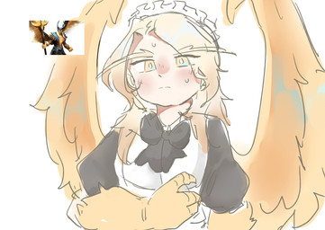 blonde_hair bodily_fluids bow_tie clothed clothed_humanoid clothed_male clothing eyebrows feathered_wings feathers femboy hair long_eyebrows looking_at_viewer maid_headdress maid_uniform male male_humanoid medium_hair nervous nervous_sweat neutral_expression puffy_sleeves pupils scuted_hands scutes simple_background slim_humanoid slim_male solo spread_wings sweat uniform white_background white_pupils white_sclera wings yellow_body yellow_eyes yellow_feathers yellow_wings luunah48 dota valve dragonus_the_skywrath_mage humanoid skywrath winged_humanoid 2026 digital_drawing_(artwork) digital_media_(artwork) half-length_portrait hi_res portrait reference_image