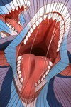 ambiguous_gender blue_body bodily_fluids dragon feral hi_res imminent_oral_vore imminent_vore mouth_shot multicolored_body mythological_creature mythological_scalie mythology obscured_eyes open_mouth pink_inner_ear saladergfelix saliva saliva_string scalie sharp_teeth solo teeth teryx teryx_commodore tongue white_body