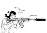 aiming aiming_gun aiming_rifle aiming_weapon anthro earmuffs electronics evil_laugh female gun hair hair_bun headphones holding_gun holding_object holding_ranged_weapon holding_rifle holding_weapon ranged_weapon rifle semi-automatic silencer solo text weapon hladilnik marylin_(hladilnik) american_opossum mammal marsupial 2025 black_and_white comic english_text hi_res monochrome