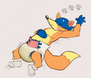 anthro bedwetting bodily_fluids diaper feces full_diaper genital_fluids leaking_diaper male sleeping soiled_diaper soiling solo unclean_diaper urine used_diaper wet wet_diaper wetting possumkiddo dora_the_explorer swiper_(dora_the_explorer) 2024