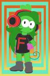 anthro boots clothing electronics female footwear fur gloves gradient_background green_body green_hair hair handwear headphones long_shirt pattern_background shoes simple_background solo kamikiller cartoon_network ok_k.o.!_let's_be_heroes fink_(ok_k.o.!_lbh) mammal murid murine rat rodent 2:3 absurd_res hi_res