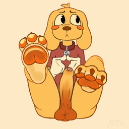 anthro balls big_penis bottomless bottomless_male butt clothed clothing collar darkened_balls darkened_genitalia ears_down erection feet foot_fetish foot_focus foreskin genitals gloves handwear hindpaw humanoid_genitalia humanoid_penis male male_anthro partially_retracted_foreskin pawpads paws penis pivoted_ears red_clothing red_shirt red_t-shirt red_topwear saggy_balls shirt simple_background sitting solo t-shirt tan_background topwear white_clothing white_gloves white_handwear yellow_body yellow_sclera pirita_xd glitch_productions the_amazing_digital_circus scratch_(tadc) canid canine canis domestic_dog mammal 1:1 2d_animation animated frame_by_frame