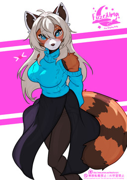 anthro biped blush bottomwear breasts clothed clothed_anthro clothed_female clothing female front_view fully_clothed fully_clothed_anthro fully_clothed_female fur hair looking_at_viewer solo standing tail topwear fleet-foot ailurid mammal red_panda 2026 digital_drawing_(artwork) digital_media_(artwork) hi_res