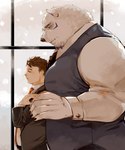 anthro clothing duo fur human_on_anthro humanoid_hands interspecies kemono male male/male necktie overweight overweight_male shirt size_difference topwear white_body white_fur hinokumo_f lifewonders live_a_hero borealis_(live_a_hero) male_operator protagonist_(live_a_hero) bear human mammal polar_bear ursine 2023 5:6