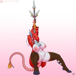 accessory anthro big_breasts bottomless breasts clothed clothing cosplay cravat crouching female furgonomics genitals hat headgear headwear jacket leggings legwear lips lipstick makeup melee_weapon nipples open_clothing open_jacket open_topwear partially_clothed polearm ribbons solo spear spread_legs spreading tail tail_accessory tail_ribbon thigh_highs topwear vulva weapon drxii final_fantasy final_fantasy_ix square_enix freya_crescent burmecian mammal murid murine rat rodent 1:1 hi_res