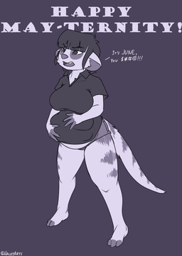 6_breasts anthro barefoot biped black_hair bottomwear breasts clothed clothed_anthro clothed_female clothing dialogue feet female female_anthro fingerless_(marking) fully_clothed fully_clothed_anthro fully_clothed_female hair hand_on_own_belly hotpants midriff multi_breast open_mouth pregnant pregnant_anthro pregnant_female shirt shorts simple_background solo spread_legs spreading standing stripes tail text three-quarter_view toeless_(marking) topwear halcy0n mayternity raikat_(raichumorph4) herpestid mammal meerkat 2020 artist_name english_text hi_res monochrome