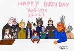 anthro birthday cake clothed clothing dessert female food group happy happy_birthday male xefino the_adventure_of_xefino adrien_warmher akizuki_(xefino) director_john_soller don_porka dr_mink_(taox) hugot_nagazato jonathan_colie katherine_dickens lily_winsor molo_(taox) okita_rukojima avian bird canid canid_taur canine canine_taur canis domestic_cat domestic_pig felid feline felis fox hybrid lion mammal mammal_taur mouse murid murine pantherine rodent snow_leopard suid suina sus_(pig) taur wolf wolf_taur absurd_res hi_res traditional_media_(artwork)