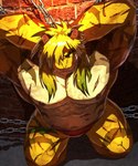 anthro bound_male chain clothed clothing male muscular muscular_anthro muscular_male muscular_thighs solo underwear underwear_only suna_sand1 lifewonders tokyo_afterschool_summoners macan_(tas) felid mammal pantherine tiger 2024 colored hi_res