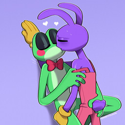 4_fingers against_surface against_wall anthro blush bodily_fluids bow_tie clothing duo eyes_closed female fingers hand_on_hip heart_symbol kiss_on_lips kissing male motion_lines strap_pull sweat sweatdrop tail tail_grab undressing ari_dibujitos glitch_productions the_amazing_digital_circus jax_(tadc) ribbit_(tadc) amphibian frog lagomorph leporid mammal rabbit 1:1 absurd_res hi_res