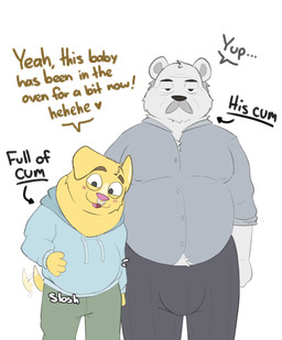 age_difference anthro big_bulge bodily_fluids bulge clothed clothing cum cum_inflation cum_inside dialogue duo excessive_cum excessive_genital_fluids facial_piercing fur genital_fluids hand_on_belly implied_orgasm inflation male male/male mature_anthro mature_male nipples nose_piercing nose_ring older_male overweight overweight_anthro overweight_male piercing ring_piercing septum_piercing septum_ring size_difference slosh speech_bubble student talking_to_another teacher teacher_and_student text tongue white_body white_fur yellow_body yellow_fur younger_male crunchychip mayternity mayternity_2026 mr_arthur_(crunchychip) zach_(crunchychip) bear canid canine canis domestic_dog mammal polar_bear shiba_inu spitz ursine absurd_res hi_res