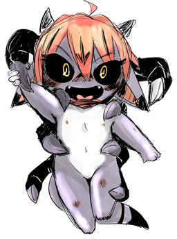 anthro barely_visible_genitalia barely_visible_vulva cute_fangs fangs female flat_chested genitals hair looking_at_viewer navel nipples nude open_mouth open_smile pink_hair simple_background smile solo teeth tongue vulva white_background doneru mammal unknown_species 2015