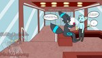 7:4 absurd_res anthro blackyumbreon blackyumbreon_(character) dialogue dialogue_box duo eeveelution generation_2_pokemon generation_4_pokemon hi_res male nintendo pokemon pokemon_(species) shinx text translated umbreon