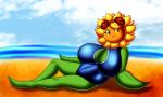 beach big_breasts breasts clothing female flower freckles huge_breasts looking_at_viewer lying not_furry on_side one-piece_swimsuit outside plant seaside solo sunflower swimwear chaossabre electronic_arts plants_vs._zombies plants_vs._zombies_heroes popcap_games solar_flare_(pvz) elemental_creature flora_fauna flower_creature humanoid sunflower_(pvz) hi_res