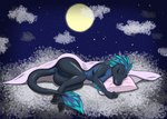 anthro breasts casual_nudity cloud covering covering_breasts eyes_closed female lying moon night on_side sleeping solo star sillybirb mara_(spwalo) dinosaur dromaeosaurid prehistoric_species reptile scalie theropod utahraptor absurd_res hi_res