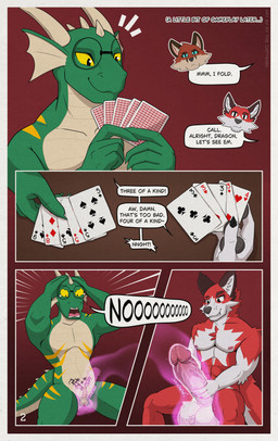 animal_genitalia animal_penis anthro attribute_theft ball_size_difference balls barbell_piercing bet big_balls big_penis blush bodily_fluids canine_genitalia canine_penis card clothed clothing competition devious_grin dialogue dipstick_ears ear_markings eight_of_clubs eight_of_diamonds erection eyeshadow eyewear fingerless_(marking) fingerless_gloves_(marking) five_of_clubs five_of_diamonds four_of_clubs four_of_diamonds four_of_spades furniture genital_fluids genital_growth genitals genitals_shrinking glasses gloves_(marking) glowing glowing_eyes glowing_tongue green_body group group_sex growth horn huge_balls huge_penis knot knotted_penis lost_bet makeup male male/male markings multicolored_ears muscular muscular_male nine_of_clubs nipple_barbell nipple_piercing nipples nude partially_clothed penetration penis penis_growth penis_shrinking penis_size_difference penis_theft piercing playing_card poker poker_chip poker_table scales seven_of_diamonds seven_of_hearts seven_of_spades sex sexual_competition simple_background sitting size_theft small_balls small_penis smile speech_bubble table tail tattoo ten_of_diamonds text threesome tongue topwear transformation trio two_of_diamonds two_of_hearts womb_tattoo kymaequ mythology archy_fox maple_(ky) zooks_(character) canid canine canis dragon fox kobold mammal mythological_creature mythological_scalie reptile scalie wolf absurd_res comic english_text hi_res story story_in_description