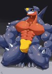 abs anthro biceps blue_body claws fin kneeling looking_at_viewer male muscular muscular_anthro muscular_male pecs smile smirk solo spikes teeth yellow_eyes sharkinn mythology nintendo pokemon dragon fish garchomp generation_4_pokemon marine mythological_creature mythological_scalie pokemon_(species) scalie shark absurd_res hi_res