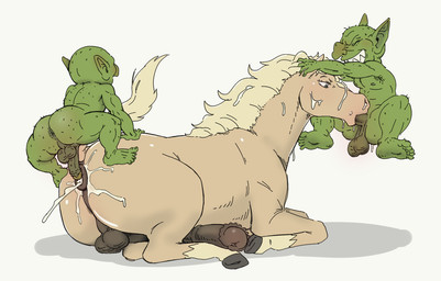 5_toes animal_genitalia animal_penis anus backsack balls bestiality bodily_fluids butt cum cum_from_ass cum_in_ass cum_inside cum_on_face equine_genitalia equine_penis erection feet fellatio feral feral_penetrated flared_penis genital_fluids genitals glans green_body green_skin group group_sex hooves humanoid_genitalia humanoid_on_feral humanoid_penetrating humanoid_penetrating_feral humanoid_penis humanoid_pointy_ears interspecies male male/male male_penetrated male_penetrating male_penetrating_male mane medial_ring oral penetration penile penis perineum pointy_ears quadruped saggy_balls sex sharp_teeth tail teeth threesome toes trio denim_(artist) equid equine goblin horse humanoid mammal hi_res