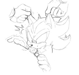 anthro balls bodily_fluids cum cum_in_mouth cum_inside disembodied_penis duo ear_pull genital_fluids genitals male male/male oral penis arrow_hearted sega sonic_the_hedgehog_(series) shadow_the_hedgehog eulipotyphlan hedgehog mammal low_res monochrome